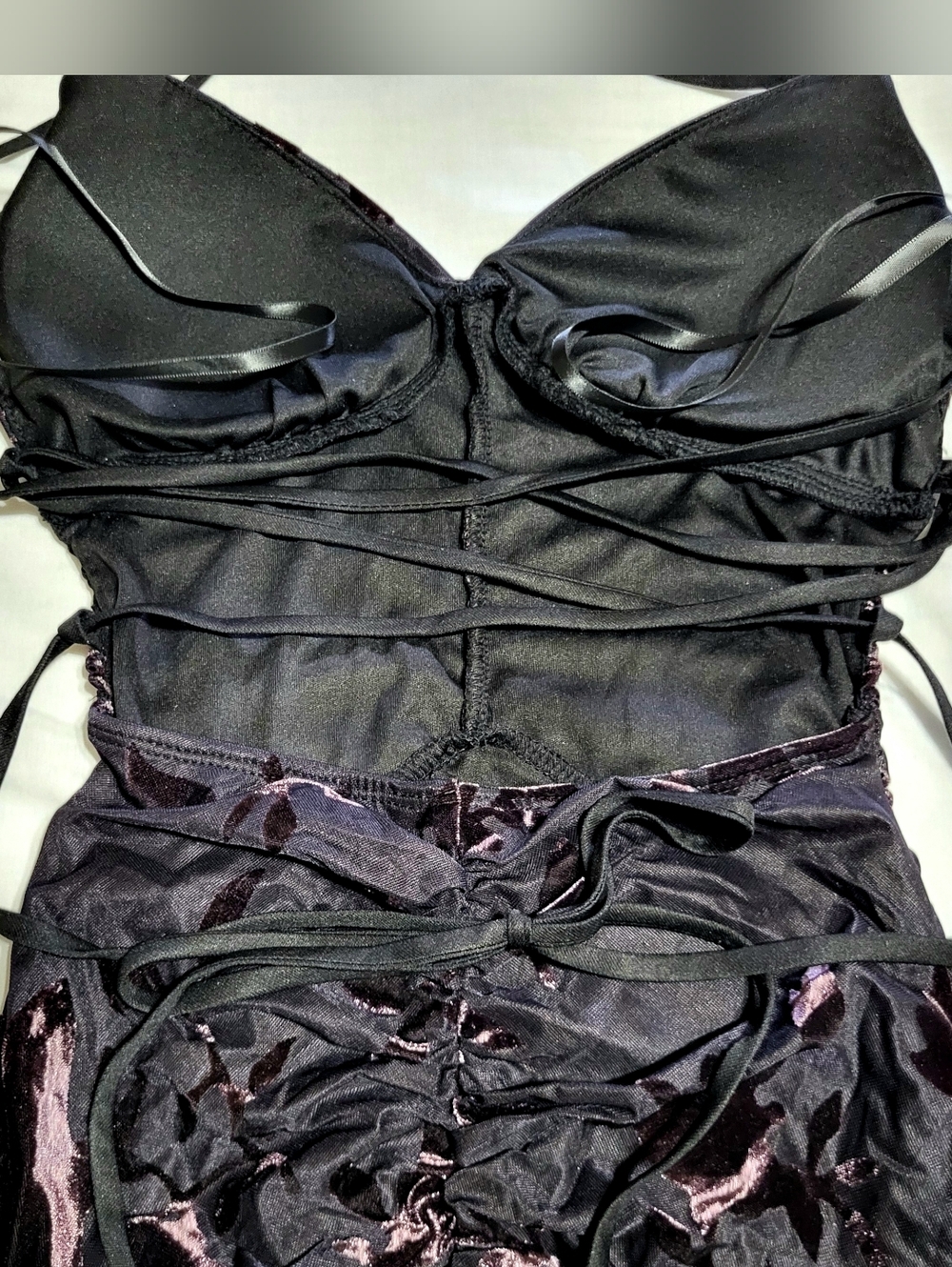 Black, Floral Satin Evening Gown - Picture 8 of 9